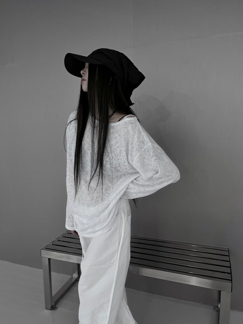 linen see-through long sleeve T (2color)
