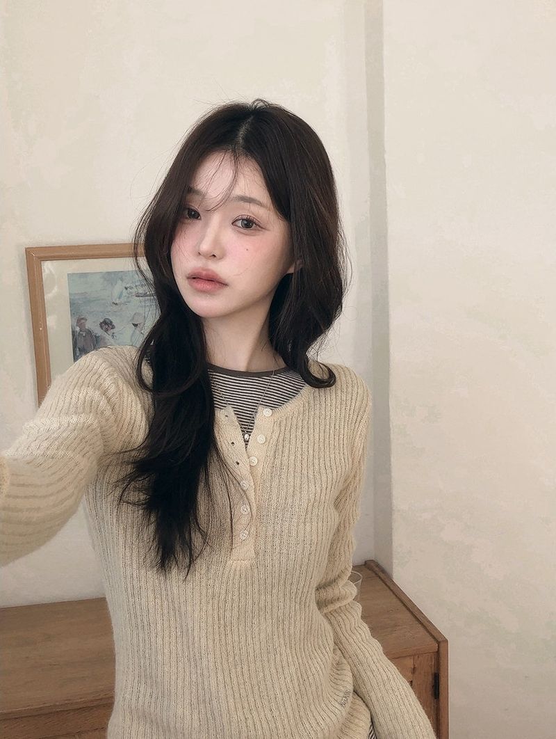 DE Slim Wool Rib Henry Neck Knit (6color)