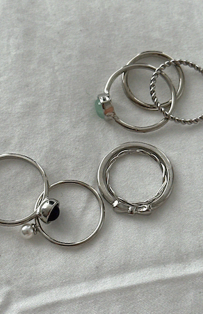 KITCH HEART & PEARL RING SET (SILVER, GOLD 2COLORS!)