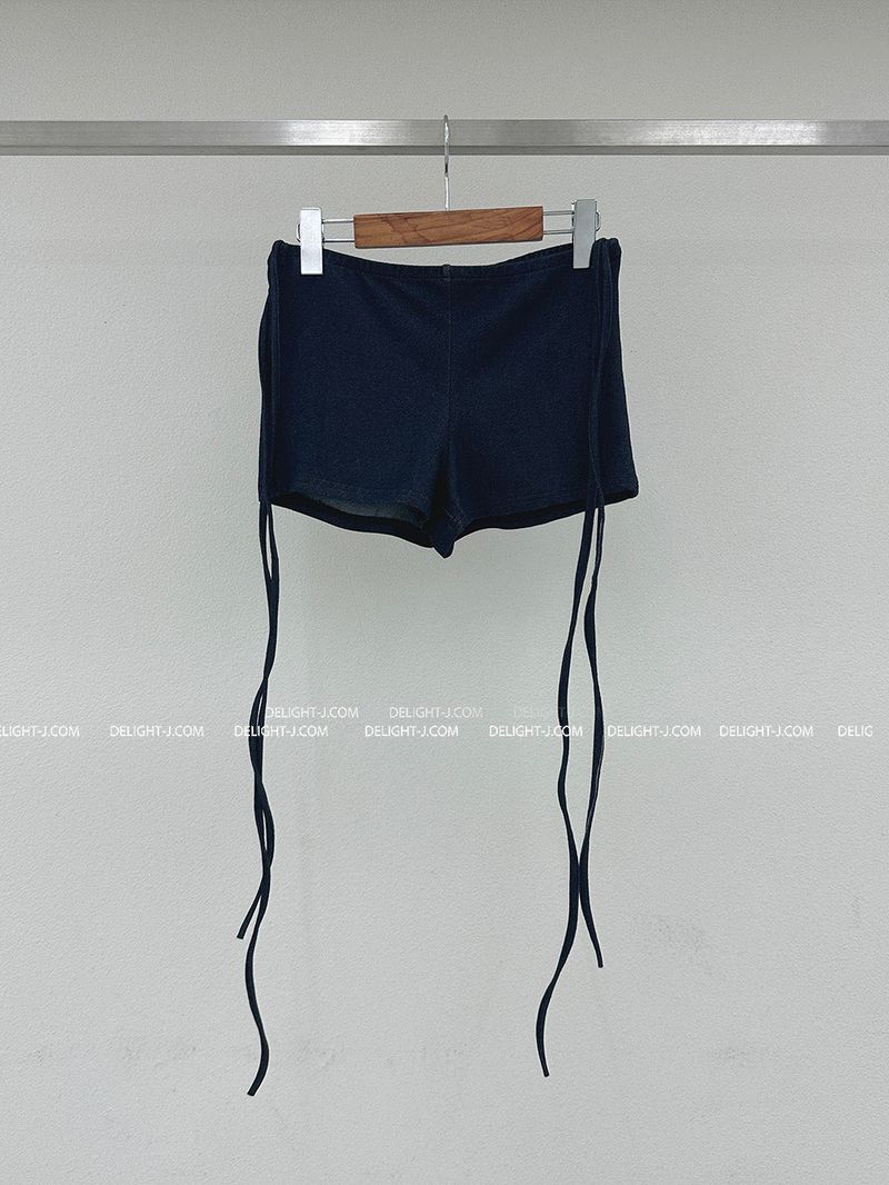 denim strap micro short pants