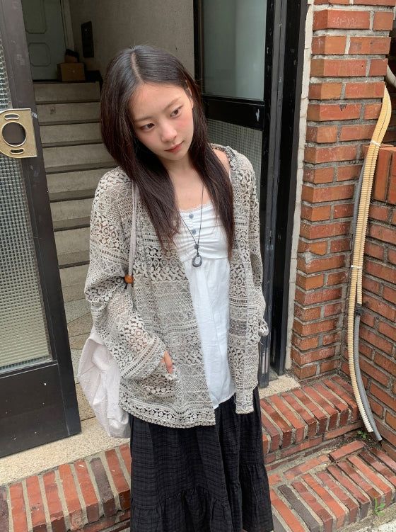 BAON（バオン）の「ロカ ヴィンテージ レース フードカーディガン（トップス）」