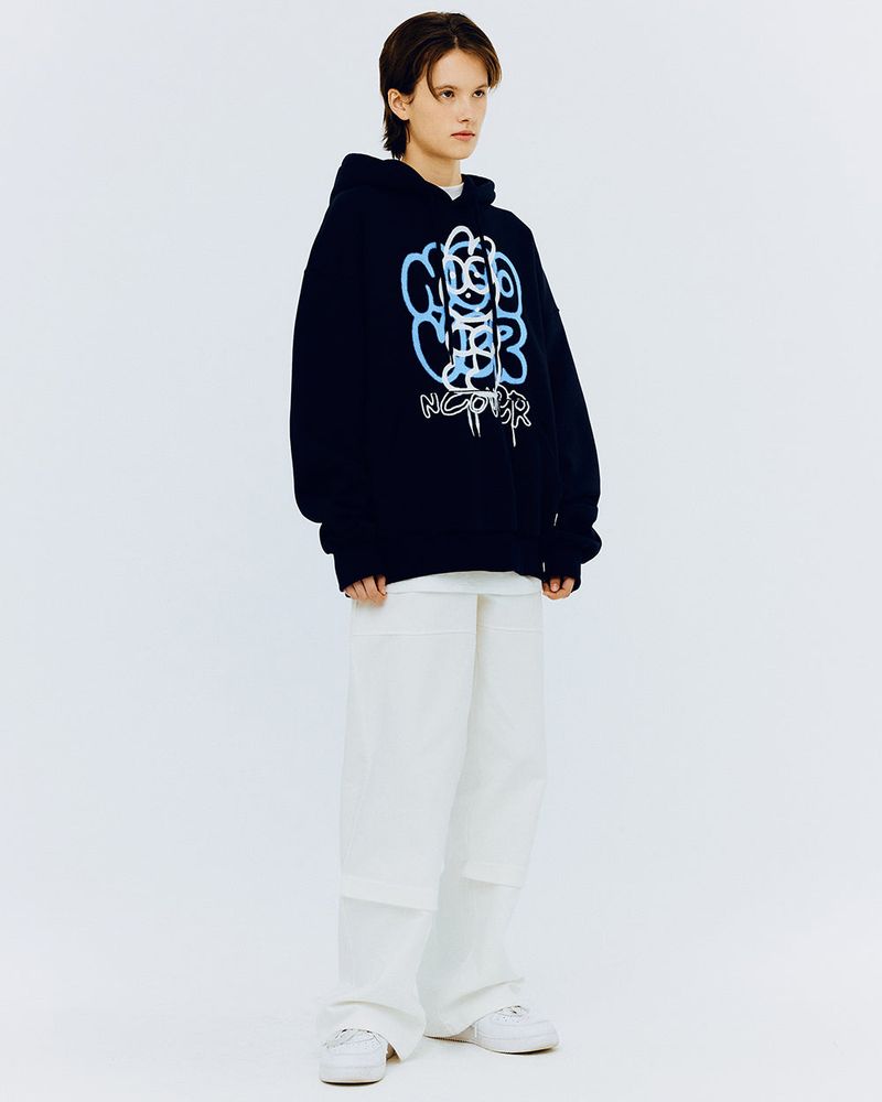 SPRAY RABBIT HOODIE-NAVY