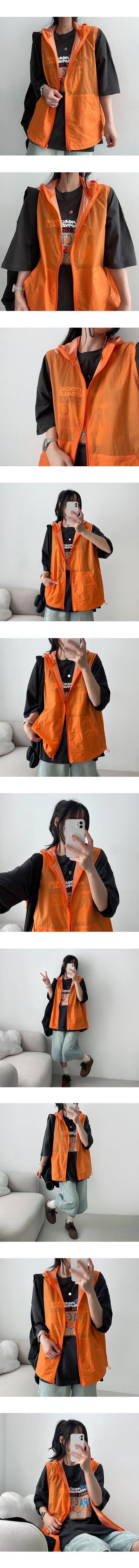 Rumper Barak Nylon Plain Hooded Vest Zip-Up