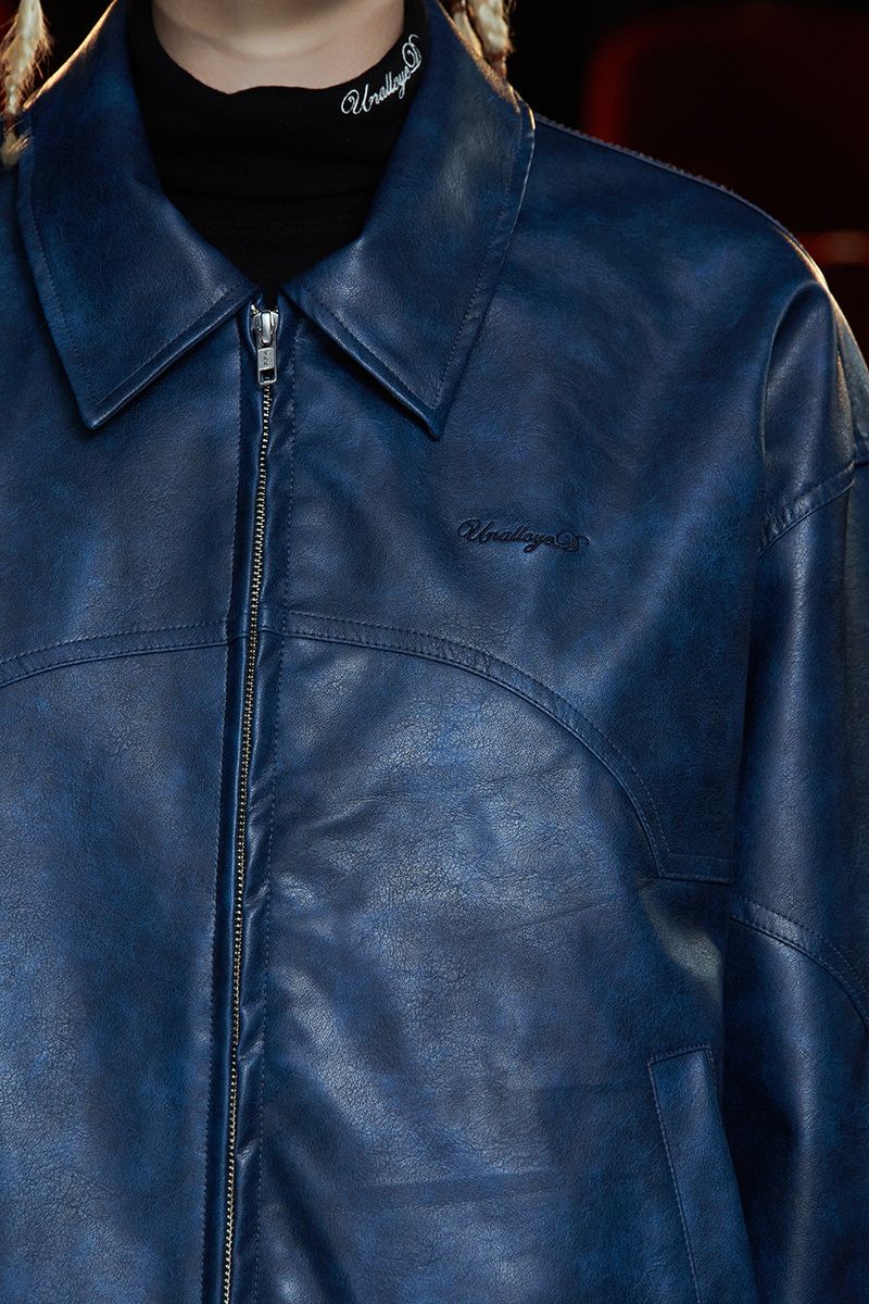 FAUX LEATHER WESTERN BLOUSON / BLUE