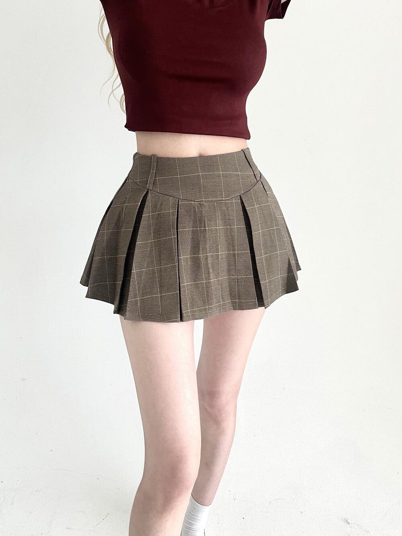 1480. Check pleats mini skirt pants (2color)