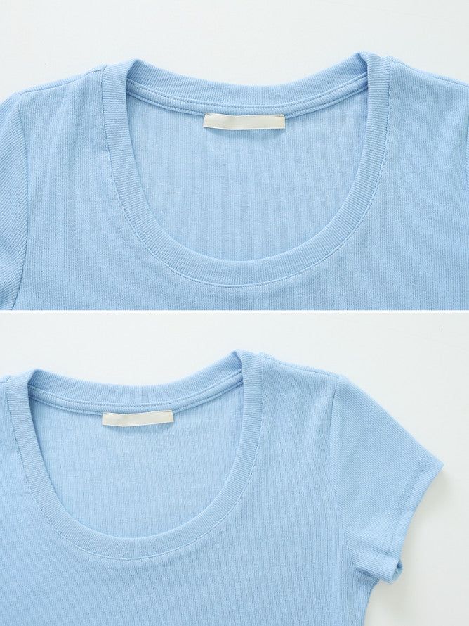 Basic Slim Rib U-neck Short Sleeve T-shirt (5color)