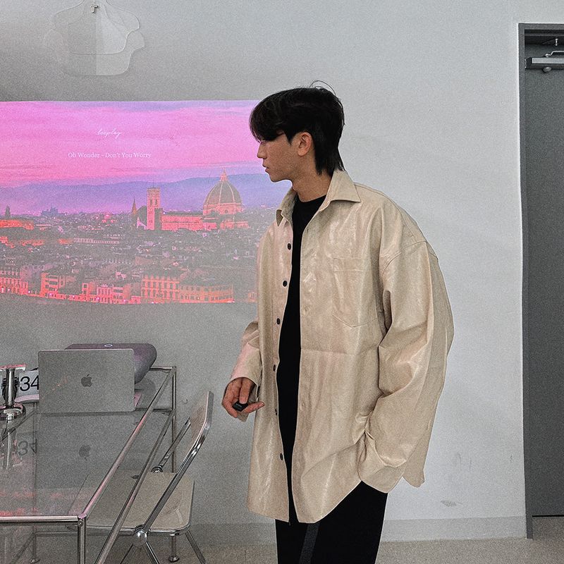 ASCLO Crack Leather Shirt Jacket (2color)