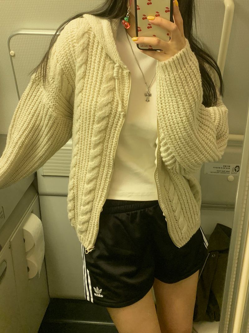 [MADE] Sorbet Twisted Knitted Hooded Cardigan