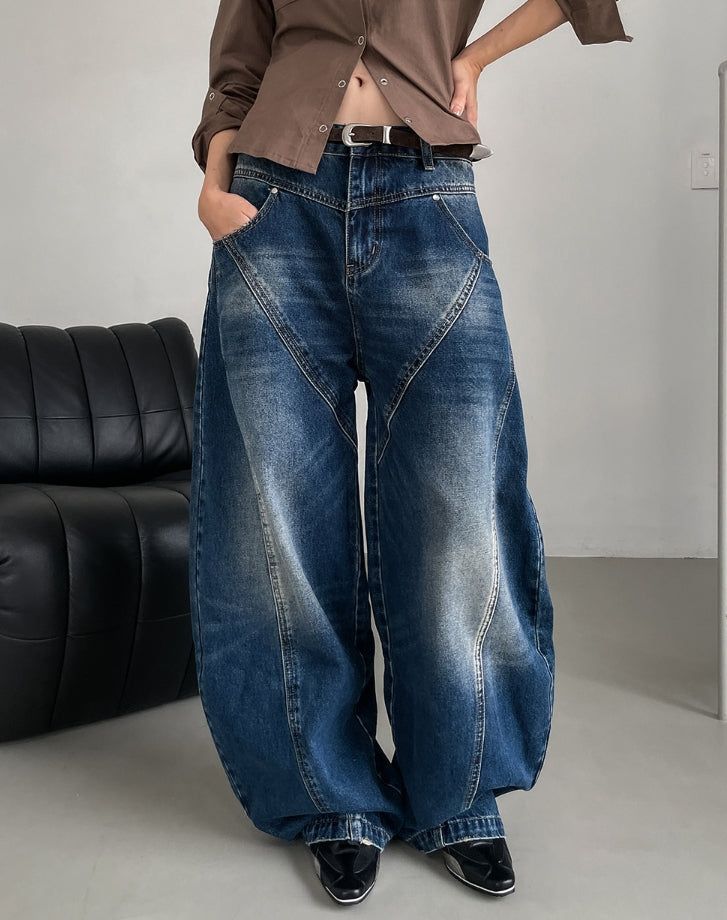 Tiv Curved Cut Balloon Denim Pants