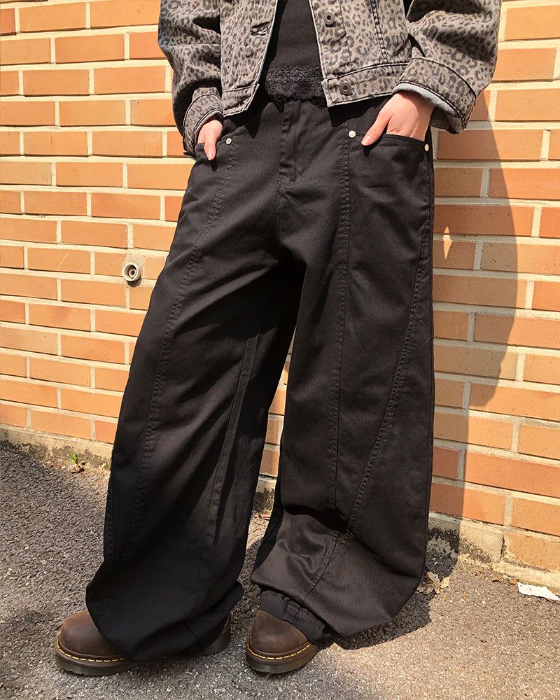 Doson Panel Detail Wide Cotton Pants