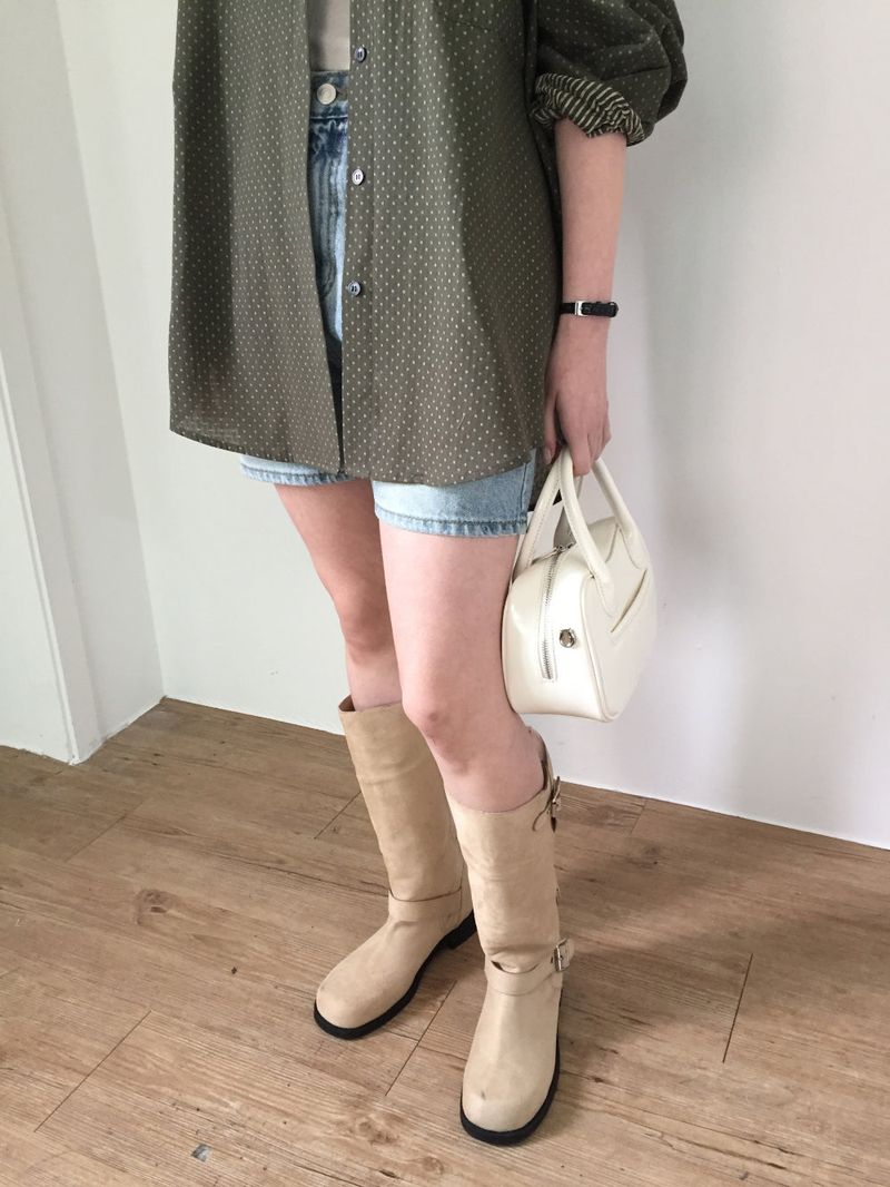 Buckle leather long boots (2color)
