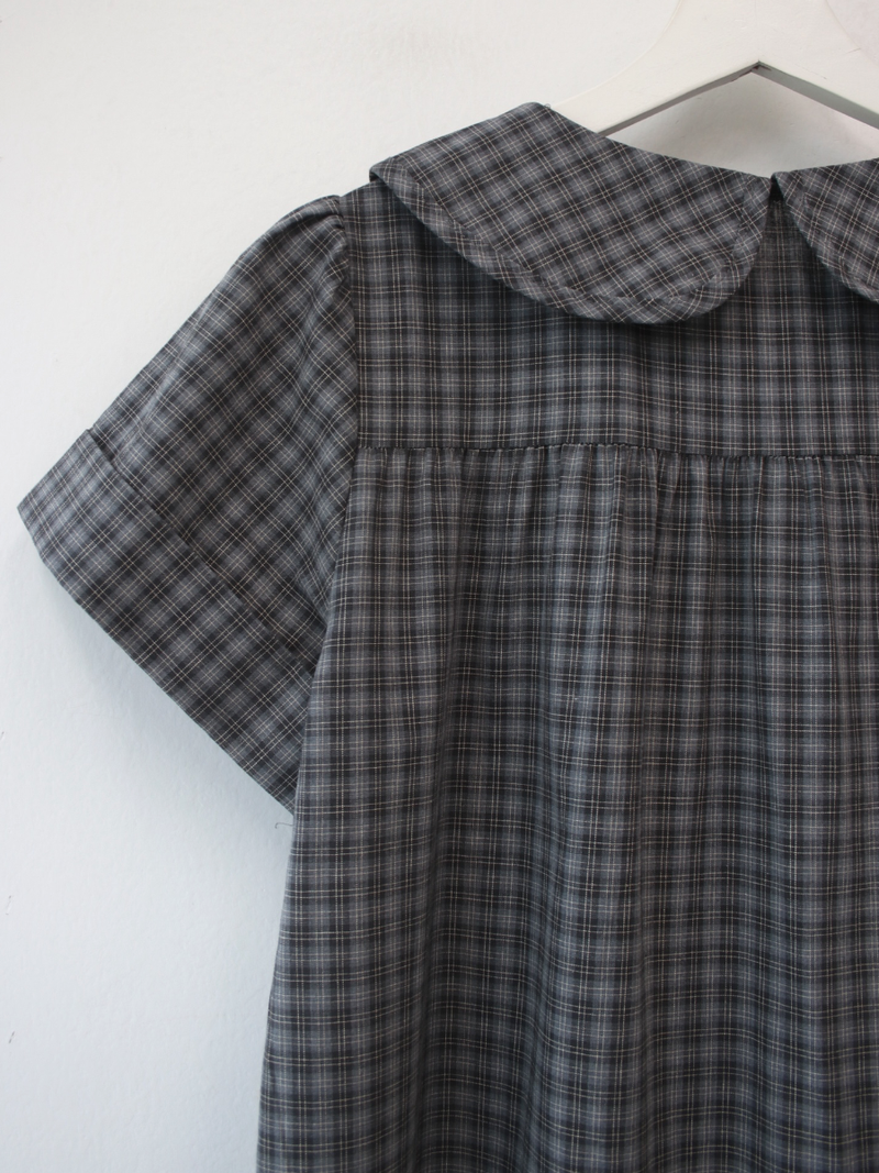 round collar check midi dress 