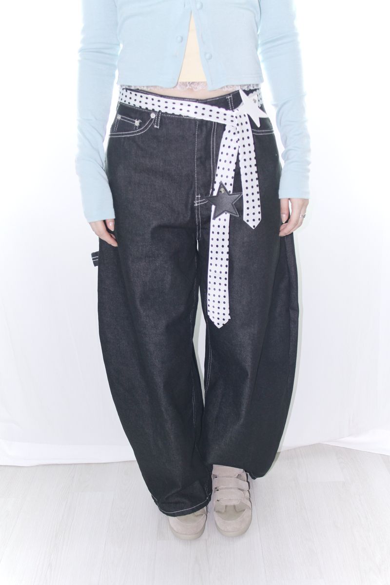 Star stitch balloon wide denim pants