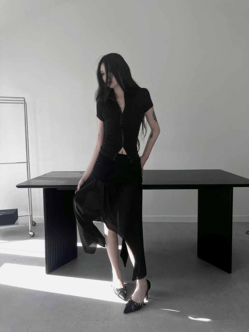moisture shirring midi skirt (3color)