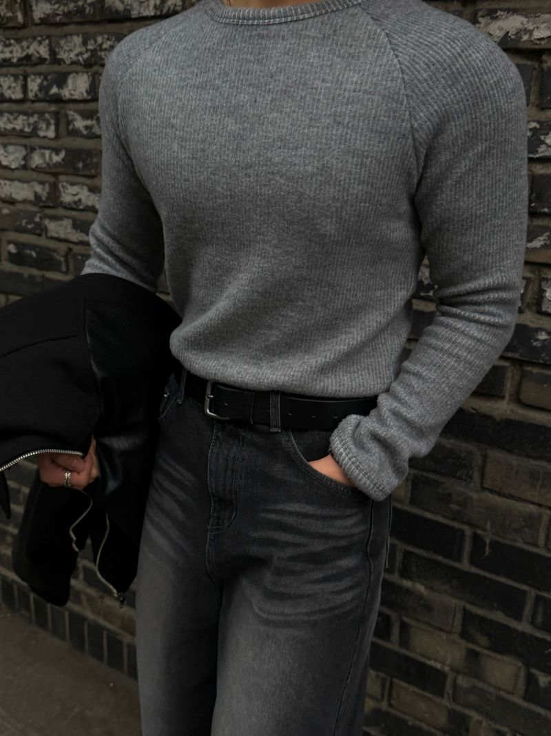 Fleece ribbed slim long sleeve tee