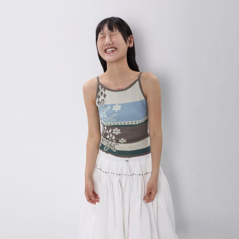 CONFUN 25SS original pattern jacquard knitted suspenders