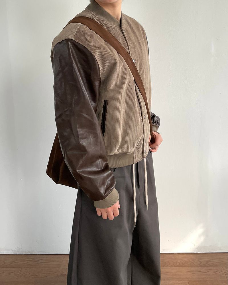Baseball Corduroy Leather Jacket