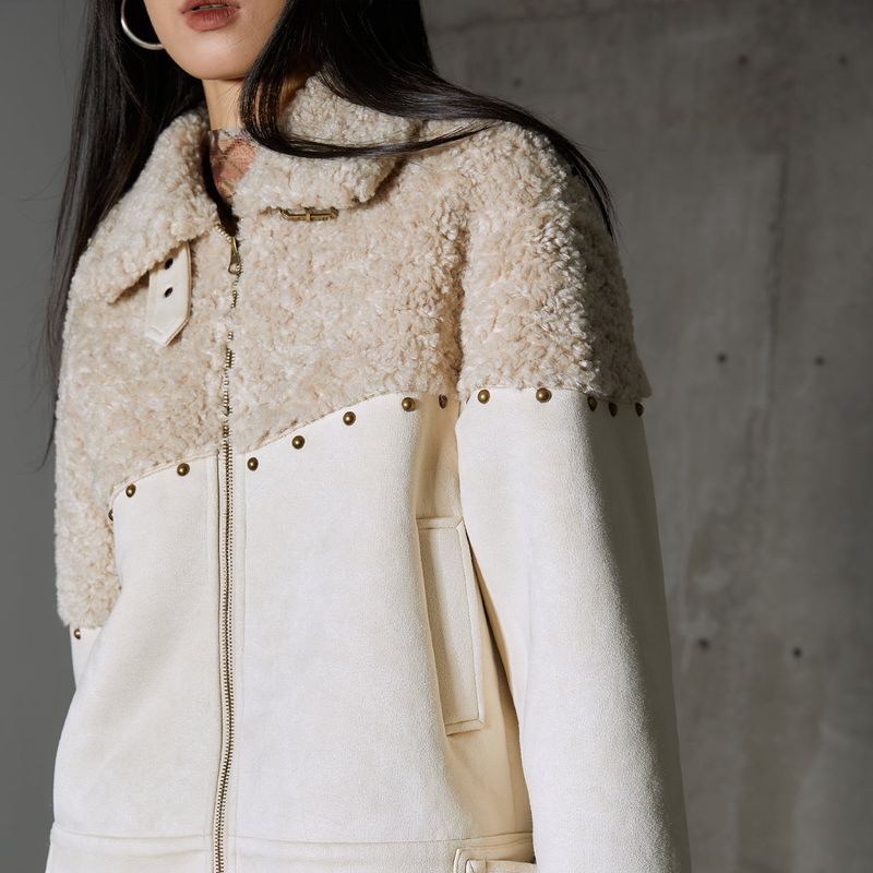 Rivet split stitching suede jacket