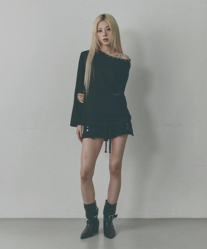 Button One-Shoulder Long Sleeve [Black]