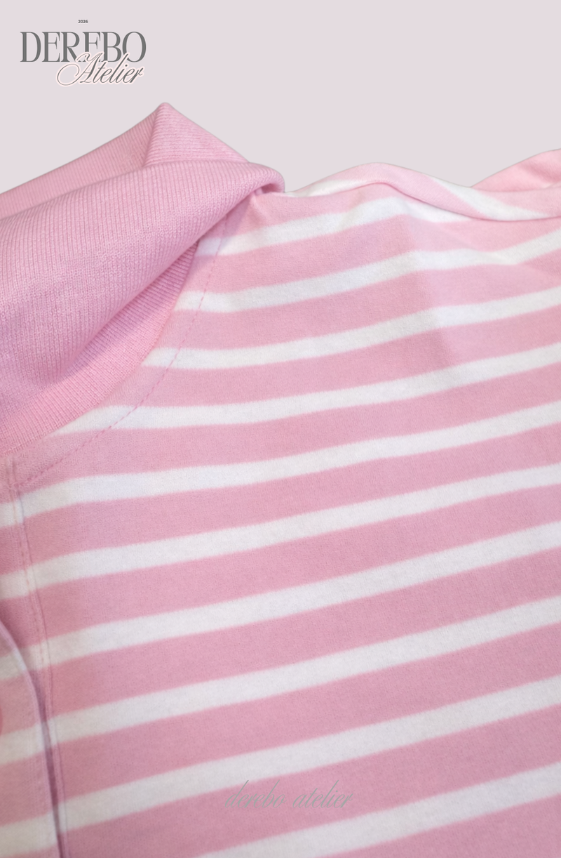 Pink Stripe Loose Collar Tee