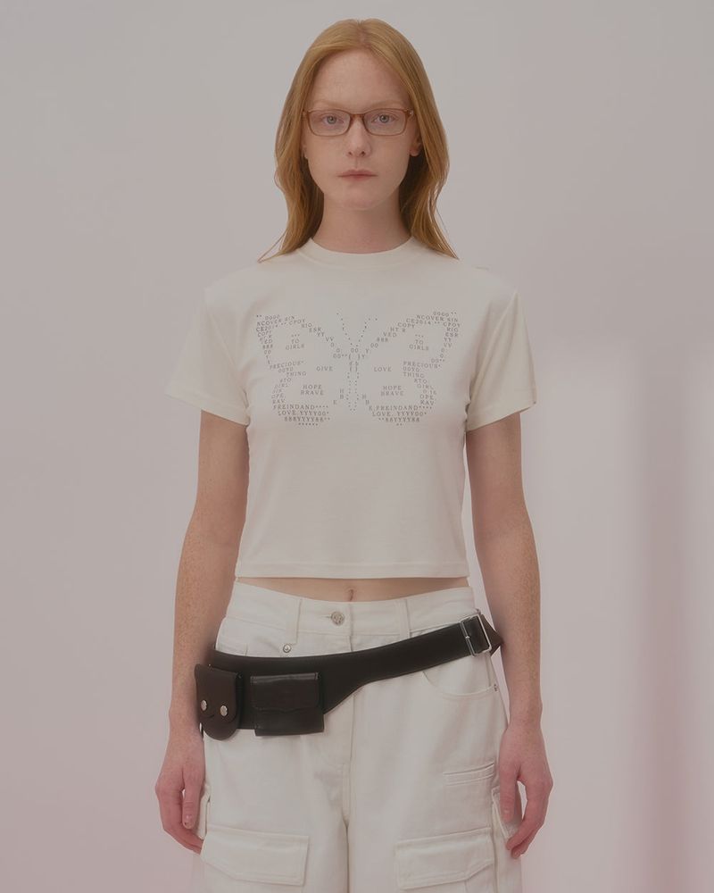 TEXT BUTTERFLY CROP TSHIRT-IVORY