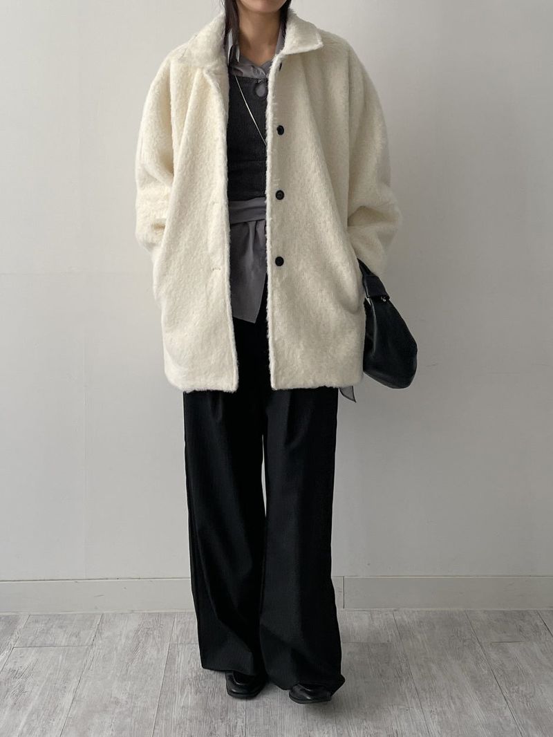 [wool 30%] Hairy Single Overfit Half Coat