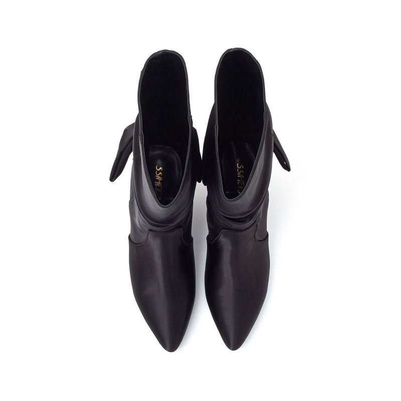 Satin Ribbon Boots Heel(Black)
