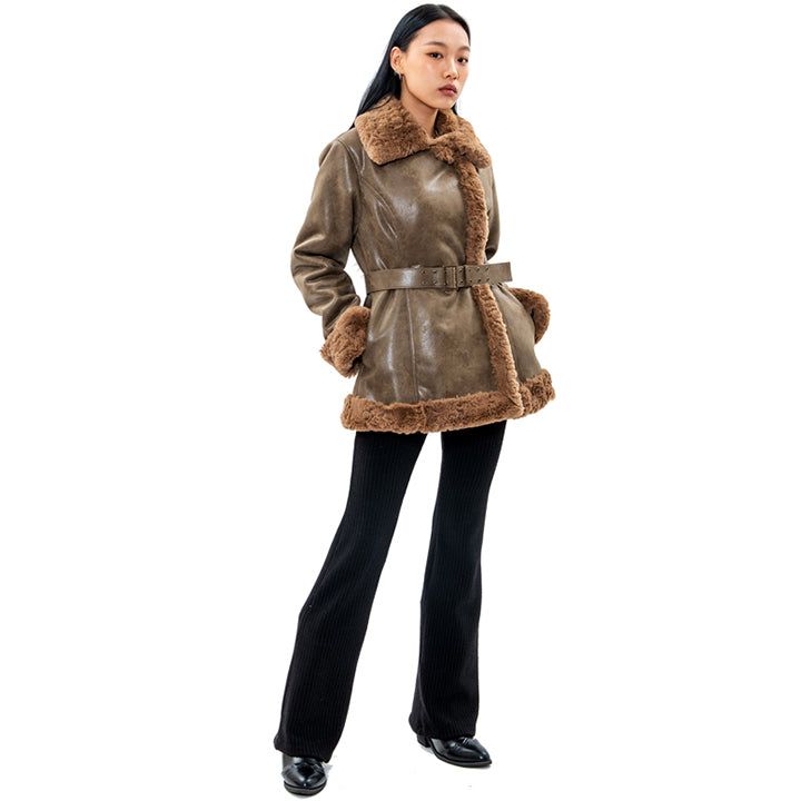 CRACK LEATHER SHEARING MUSTANG JACKET