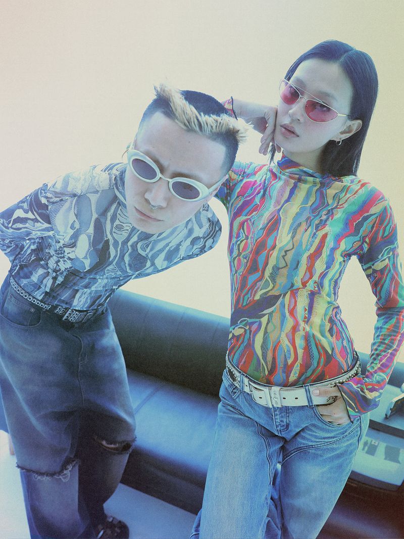 RTVG(RETROVEGAS) Pop stripes elasticity mesh clothing