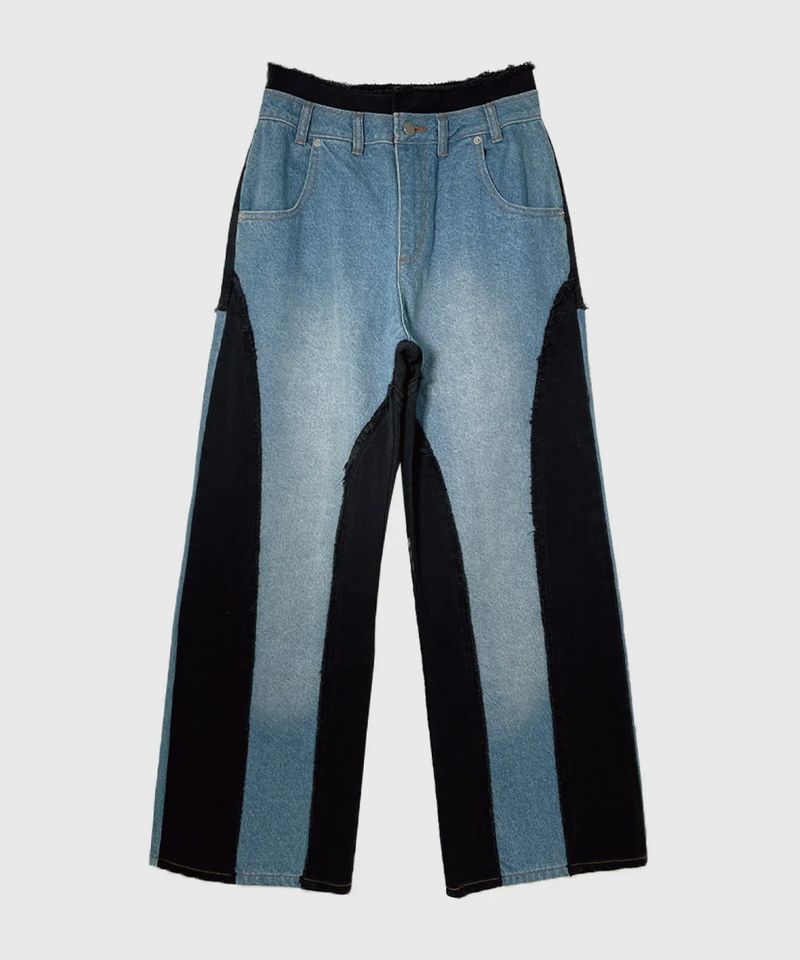BICOLOR FRAY STRAIGHT PANTS