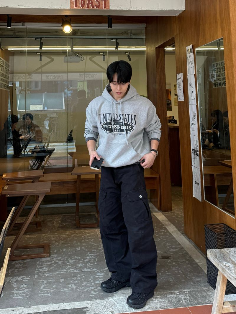 Twill curved wide cargo pants