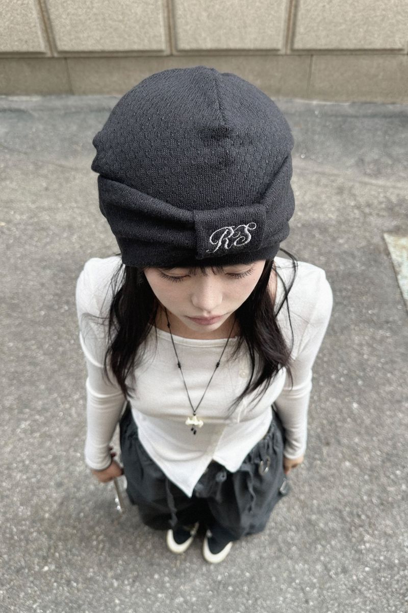 Black RS ribbon summer beanie