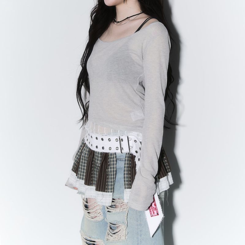 sheer layered unbal sleeve - grey