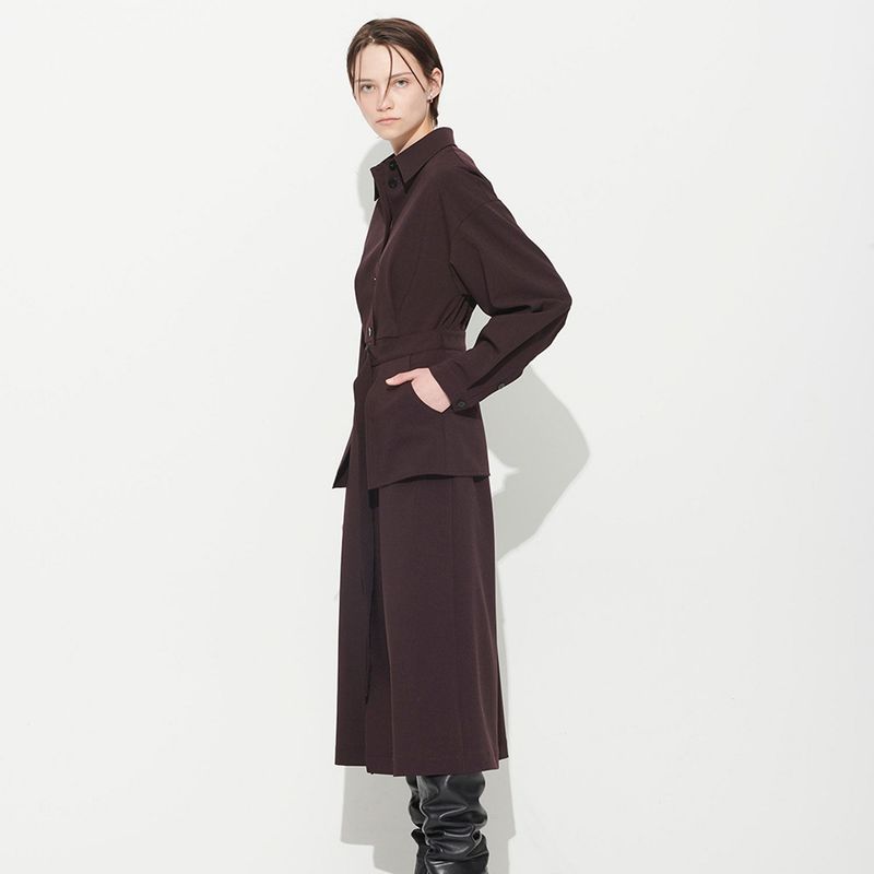  POCKET BELTED DRESS, DARK BURGANDY