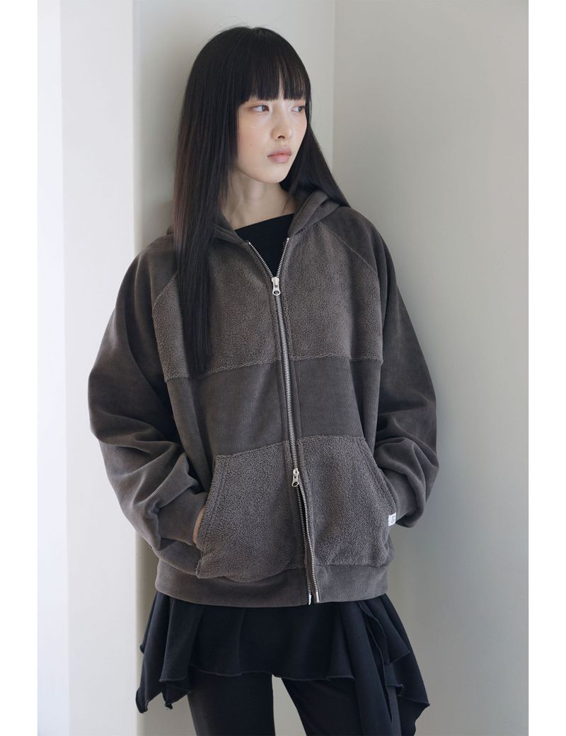 FLEECE HOODIE ZIP-UP(BROWN)