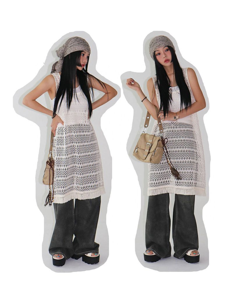 Delight-J（ディライトジェイ）の「Fringe Mesh Crochet Layered Dress（Dresses）」