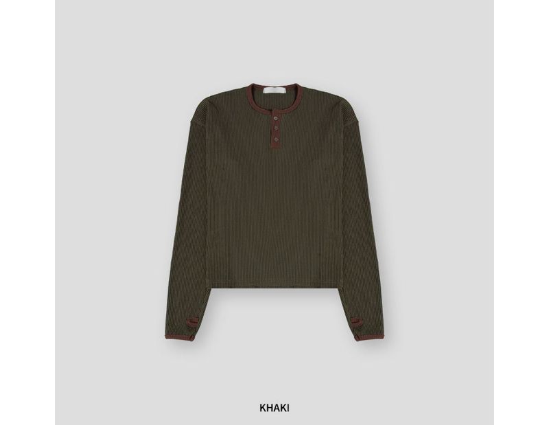 Cumin Fingerhole Waffle Henley neck 4C