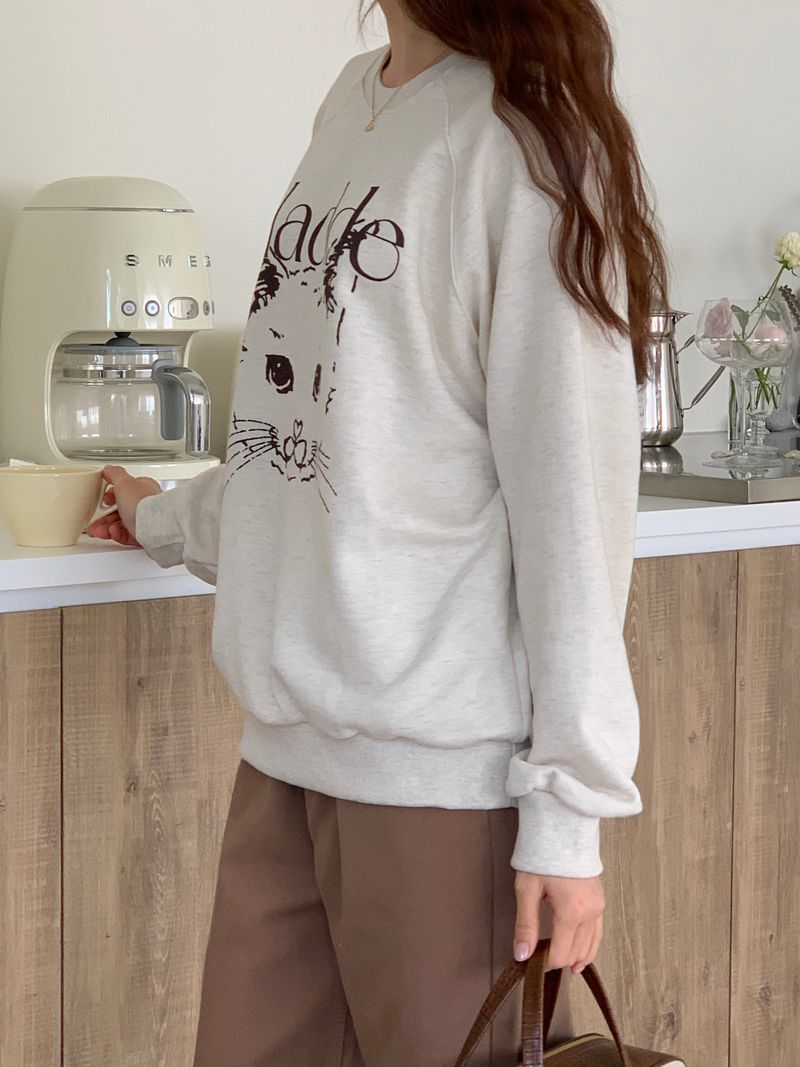 CAT DRAWING SWEATSHIRTS (OATMEAL)