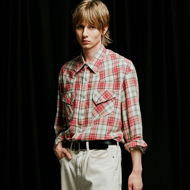 03s plaid western shirt red