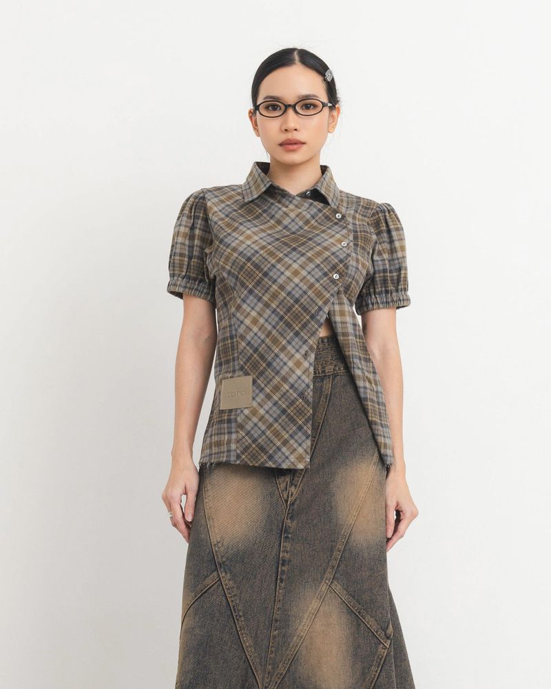 Checkered Poppy Sleeve Shirt