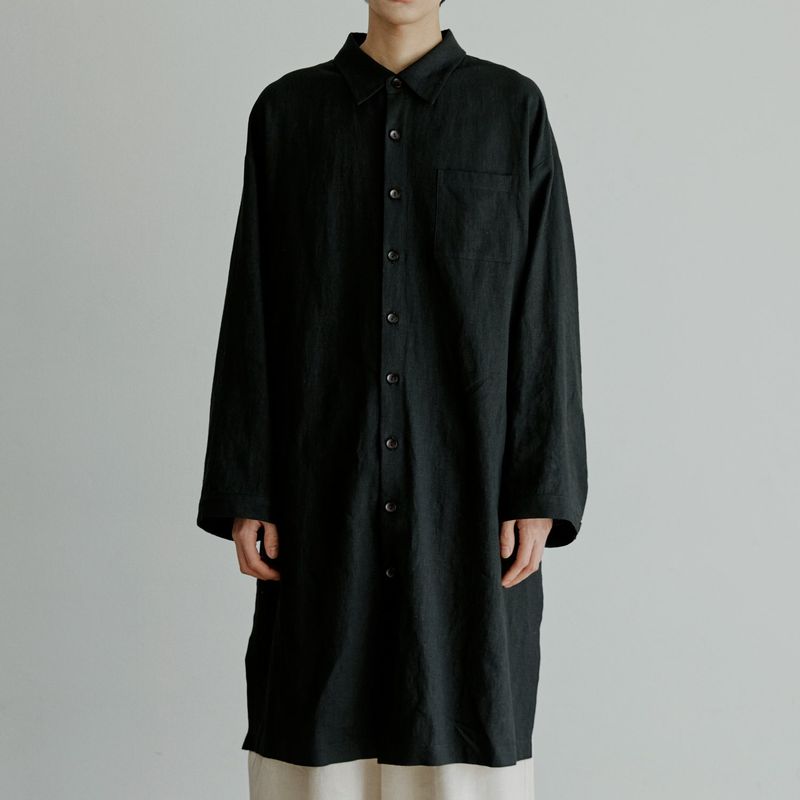 unisex linen long shirts black