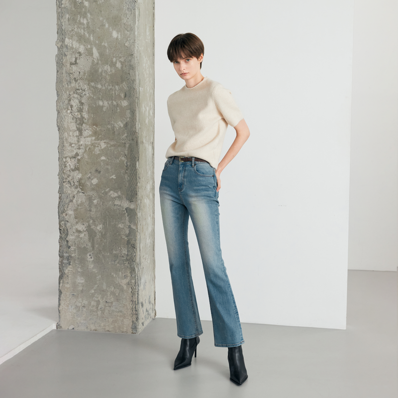 Ash blue semi boots cut - A003