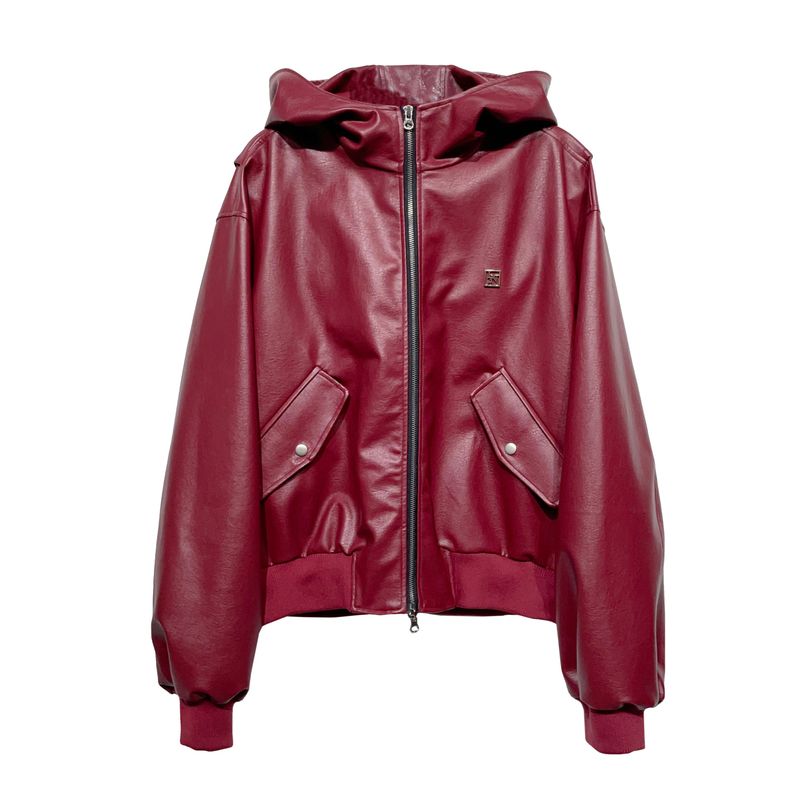 [PREMIUM/MADE] Nut leather label crop hooded jumper