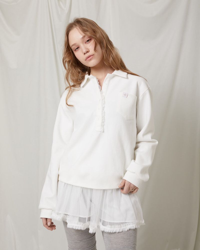 Frill 8 button pk shirt / white