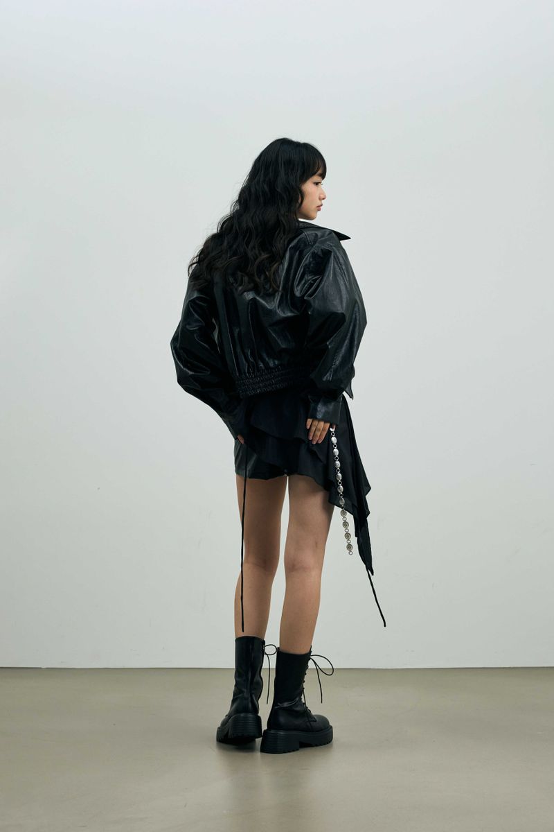 PAMELA LEATHER BOMBER JACKET / BLACK
