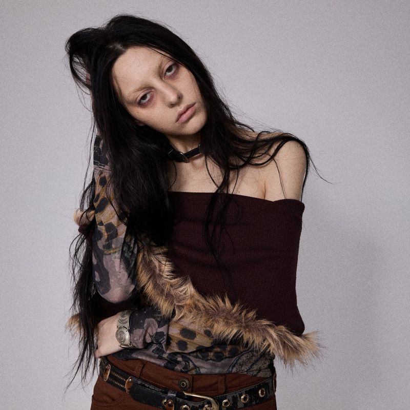 SHEISSHE（シーイズシー）の「SHEISSHE/ニットジャカード スプライスプリント メッシュ オフショルダー トップ（トップス）」