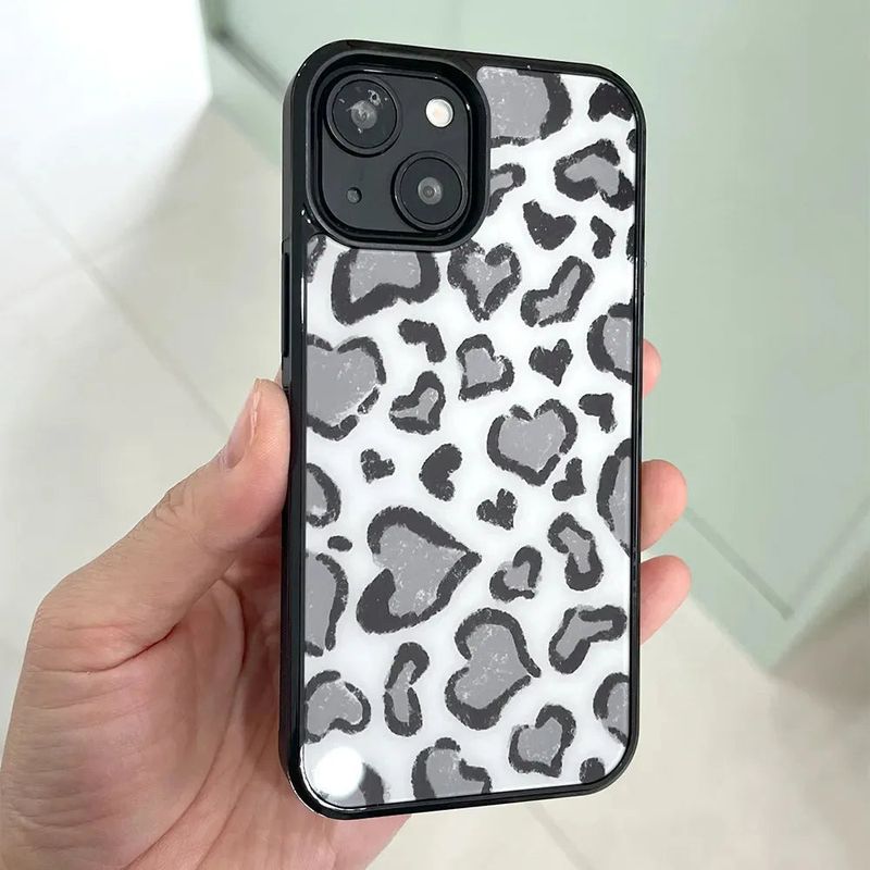 [MADE][Glass Bumper Case] Heart Leopard Drawing Case ⋆ Light Gray