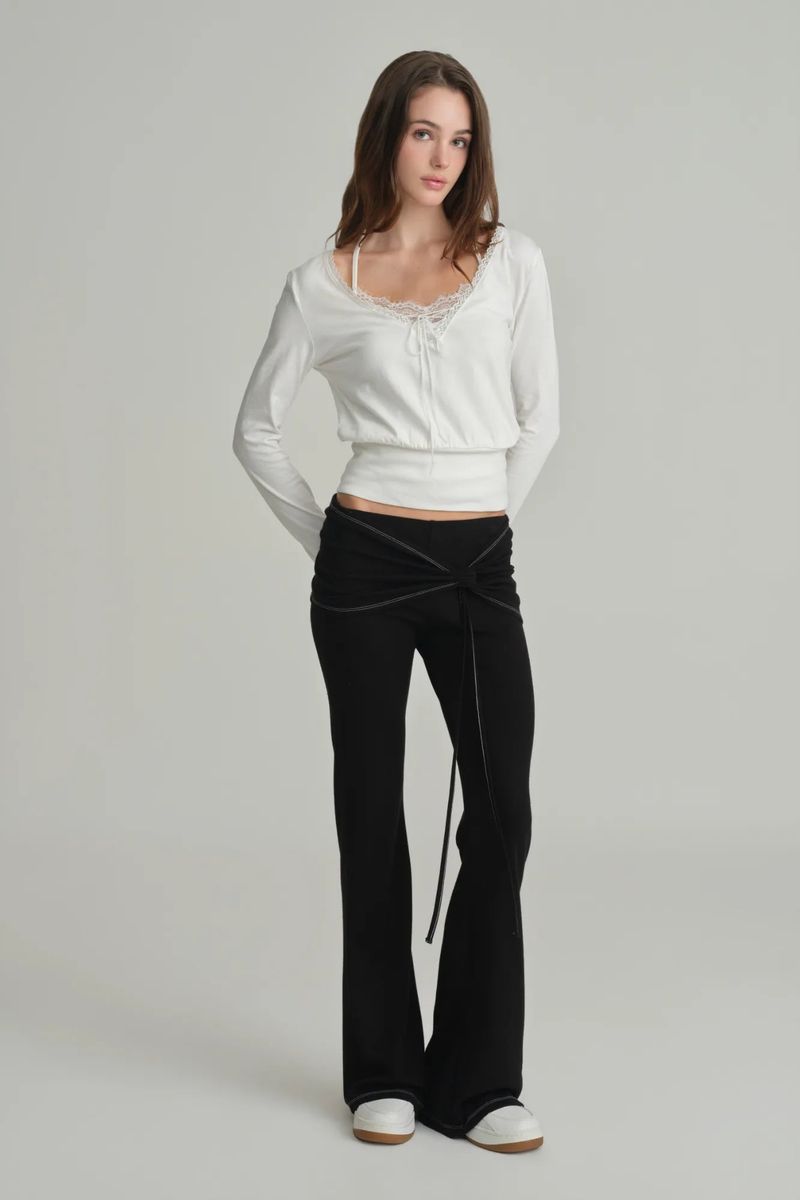 Ballet studio flare line pants, Black