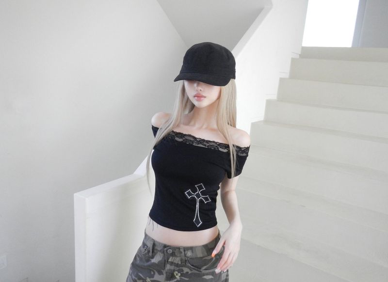 notre cross off lace top(2 color)