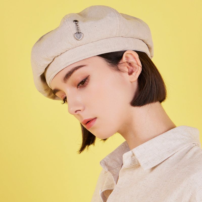 Heart Chain Stud Linen Beret Natural